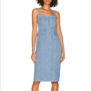 Lovers + Friends Button Front Midi Jean Dress Denim Kaia Sleeveless Sheath NEW